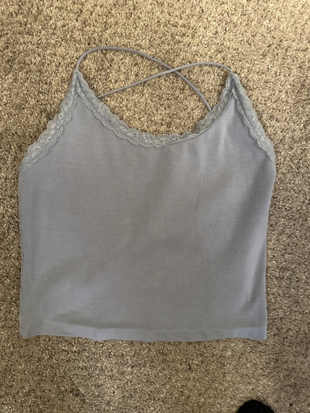 Lace-Trim Ribbed Cami Tank Top - Light Blue